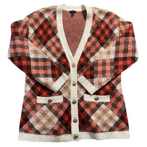 Talbots Womens Statement Plaid Gold Button Front Cardigan Medium‎ Preppy Grunge